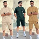 ست تیشرت و شلوارک زنانه مدل میلاد جنس بیسکویتی