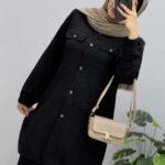 مانتو زنانه جلودکمه جگوار اعلا مشکی با کمربند (ارسال رایگان)
