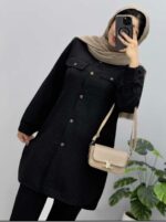 مانتو زنانه جلودکمه جگوار اعلا مشکی با کمربند (ارسال رایگان)