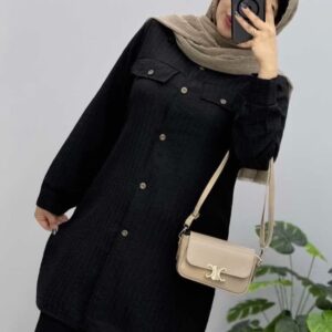 مانتو زنانه جلودکمه جگوار اعلا مشکی با کمربند (ارسال رایگان)