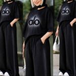 ست تیشرت و شلوار زنانه مدل زمزمه مشکی پنبه گلکسی