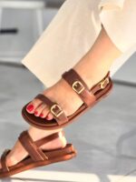 صندل زنانه دو سگک پشت رکاب‌دار زیره PU (قالب استاندارد) - تصویر 4