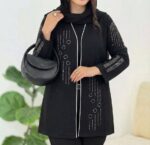 مانتو مجلسی زنانه مدل غوغا | جنس مازراتی درجه یک | رنگ مشکی تک | فری سایز 36 تا 46 - تصویر 4