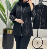 مانتو مجلسی زنانه مدل غوغا | جنس مازراتی درجه یک | رنگ مشکی تک | فری سایز 36 تا 46 - تصویر 5